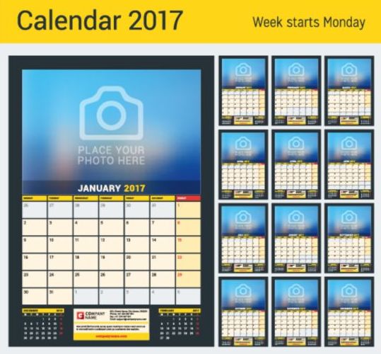 Calendrier 2017 avec photo vector design 01 photo calendrier 2017   