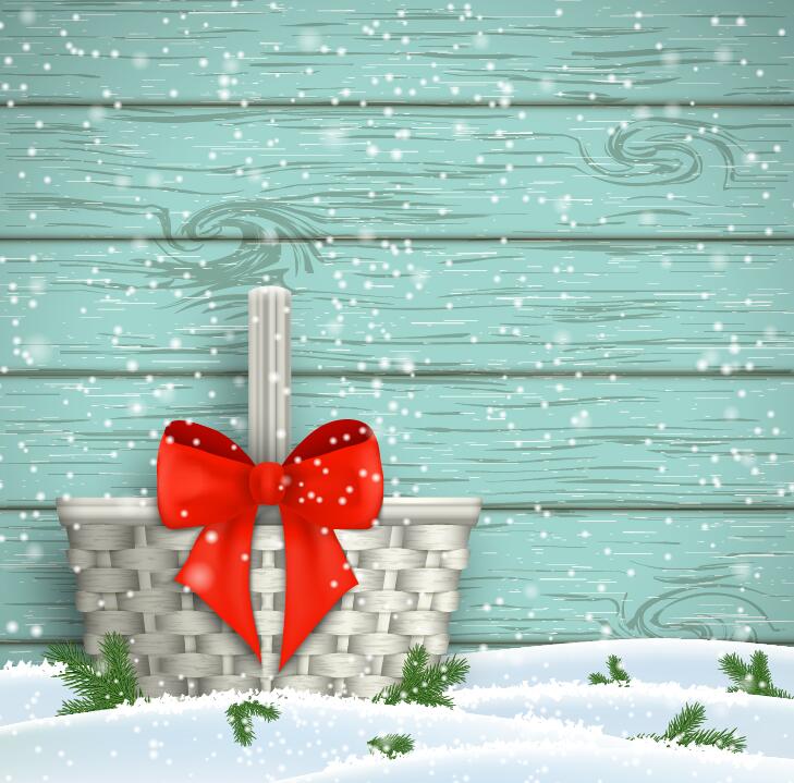 Fond de Noël avec le mur en bois et le vecteur d’arc rouge noeud rouge Noël mûr en bois   
