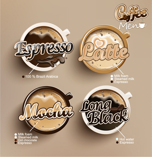 Kreatives Kaffeekarte mit Etiketten Vektor menu label Kreativ kaffee Etiketten   