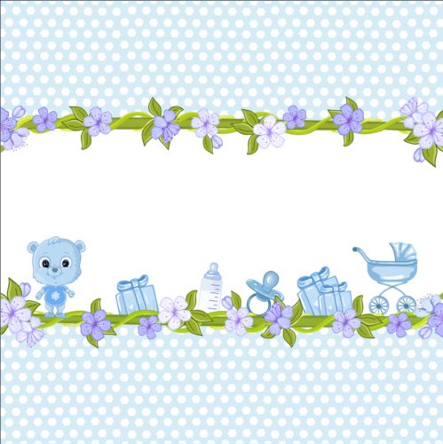 Niedliche Blumengrenze mit Baby-Card-Vektor 02 Karte Grenze floral cute baby   