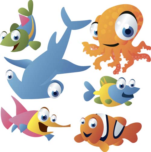 Lustige Meerestier-Karikaturenvektoren setzen 01 tier marine funny cartoon   