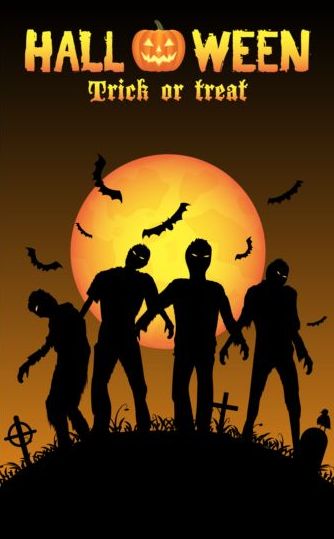 Halloween-Nacht Hintergrund mit Zombies Vektor 01 Zombies Nacht halloween   