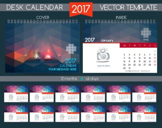 レトロなデスクカレンダー2017ベクトルテンプレート10 机 レトロフォント カレンダー 2017   