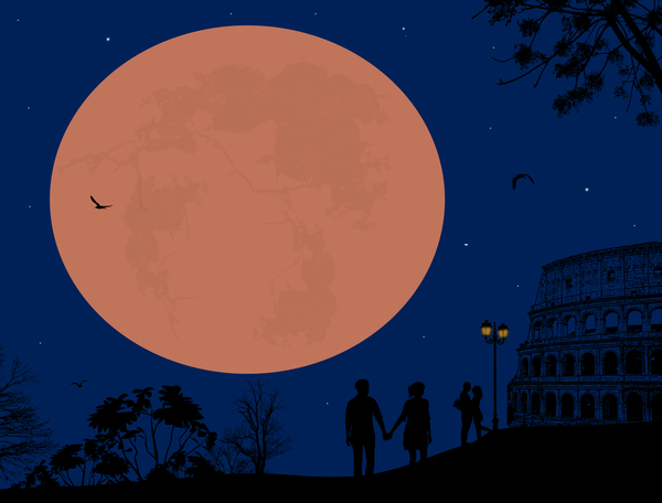 Sonnenuntergang in Rom mit romantischem Ehepaar, das Vektoren bereisen.   