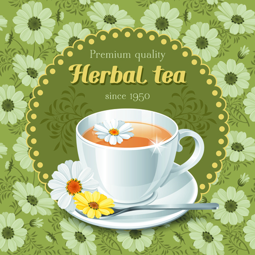 Teetasse und eleganter Blumenhintergrund Vektor 02 Teetasse Tee Hintergrundvektor floral elegant blumiger Hintergrund   