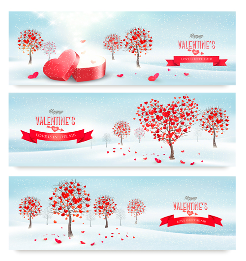 Valentin-Banner mit Herzbaumvektor 01 Valentine Herz banner   