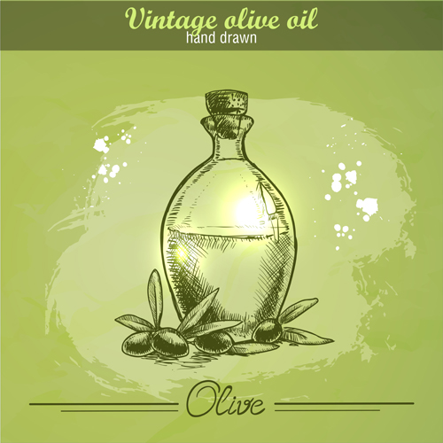 Vintage huile d’olive dessiné à la main vecteur 02 vintage olive huile d’olive dessiné à la main   