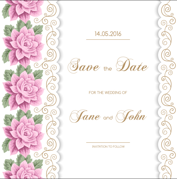 Carte d’invitation de mariage avec fleur Vintage vecteur 01 mariage invitation fleur carte   