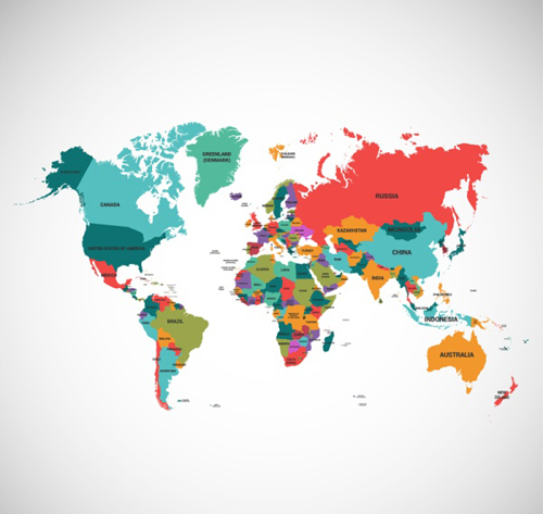 ワールドマップカラーベクトル 色付き 地図 世界   