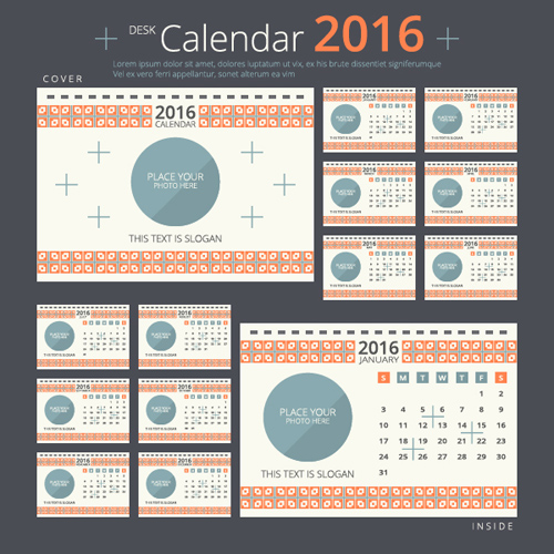 2016 Neujahr Schreibtisch-Kalender Vektormaterial 66 Schreibtisch Neujahr material Kalender Jahr 2016   