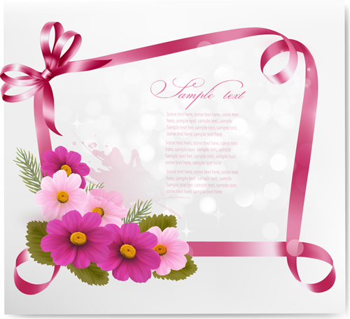 Schöne Blume mit Bändern Rahmen Karte Vektor 02 frames flower card beautiful band   