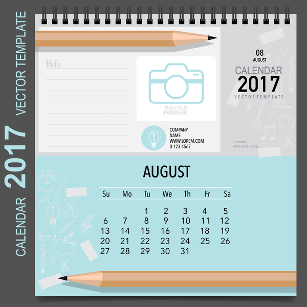 Kalender 2017 Vektorvorlage gesetzt 08 Kalender 2017   