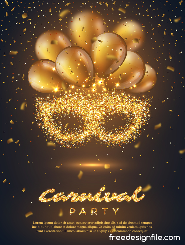 Karnevalsparty Plakat mit goldenem Ballonvektor poster party Karneval gold ballon   