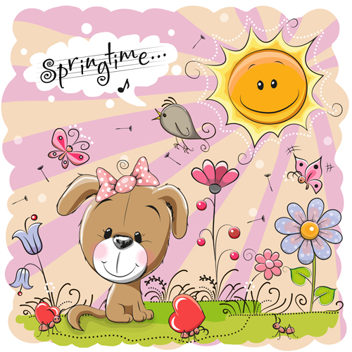 Cartoon-Frühlingspostkarten niedlichen Vektor 02 Postkarten Frühling cute cartoon   
