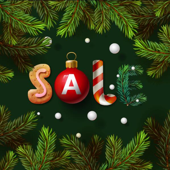 Modèle de vente de Noël avec des aiguilles de pin cadre vecteur vente pin Noël cadre aiguilles   
