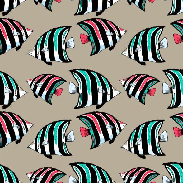 Poisson corail dessiné à la main vecteur seamless pattern 16 sans soudure Poisson modèle main dessiné Corail   