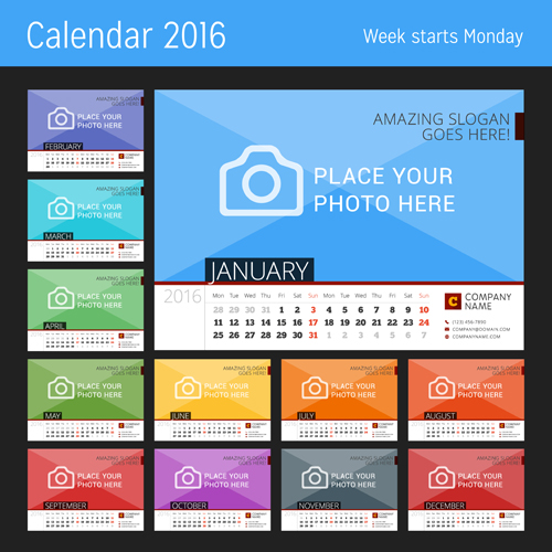Calendrier de bureau 2016 avec votre vecteur photo 01 photo calendrier de bureau 2016   