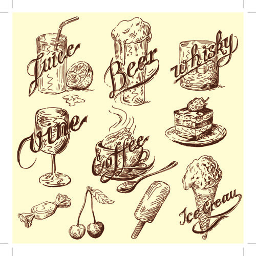 Zeichnung von Lebensmitteln Retro-Illustrationen Vektor 07 Zeichnung Retro-Schrift Illustrationen illustration Essen   