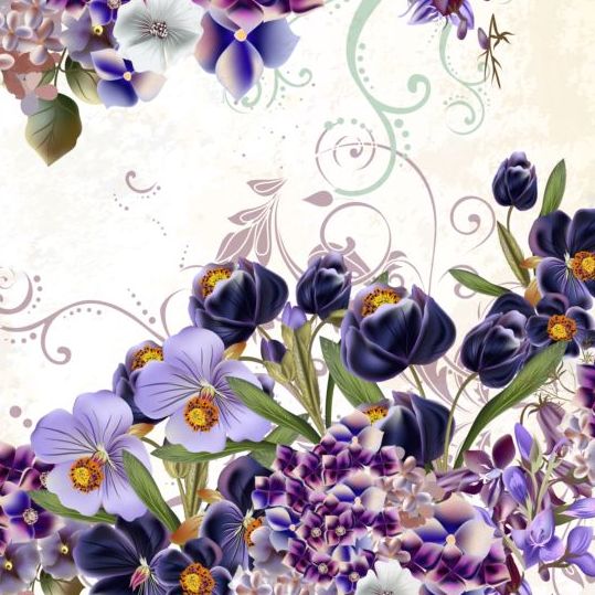 Fond floral avec le vecteur de fleurs violettes pourpre fond floral fleurs   