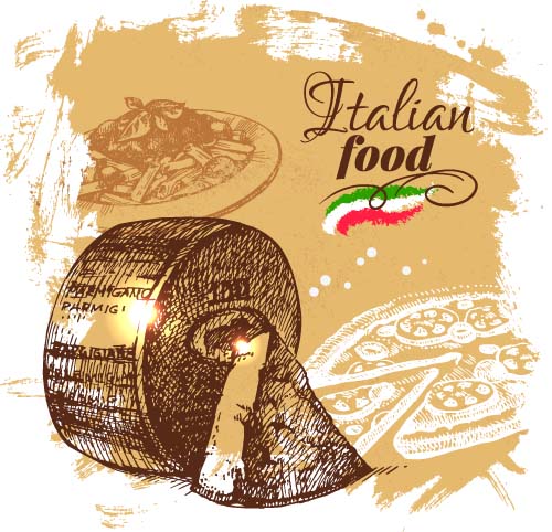 手描きイタリア料理デザインベクター素材05 食品 材料 描画 手 デザイン イタリア語   
