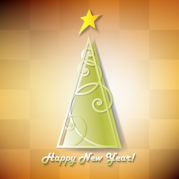Glücklicher Jahreshintergrund mit Stern und Weihnachtsbaumvektor 01 Weihnachten star new Jahr happy Baum   