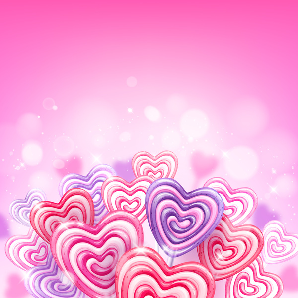 Herzbonbons mit rosa Hintergrundvektoren 03 stock pink Herz Bonbons   