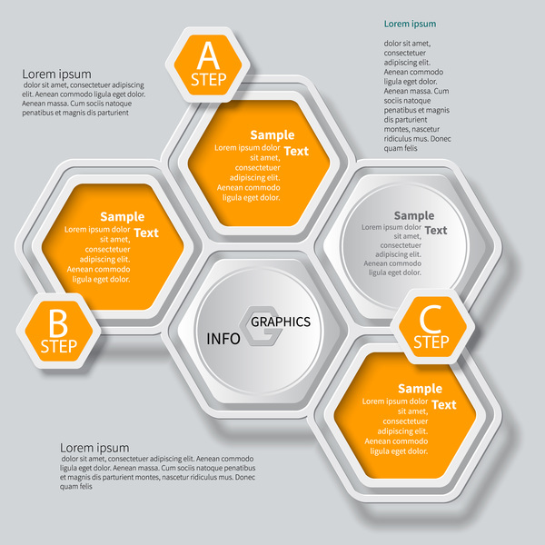 Nid d’abeille Business infographies modèle vecteurs ensemble 07 nid d’abeille infographies business   