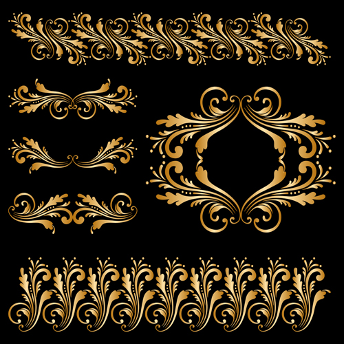 ラグジュアリーゴールデンオーナメントイラストベクター02 黄金の 豪華な 装飾品 イラスト   