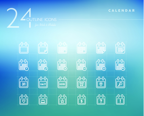 Skizzieren Sie Ikonen-Vektorgrafiken outline Kalender icons   