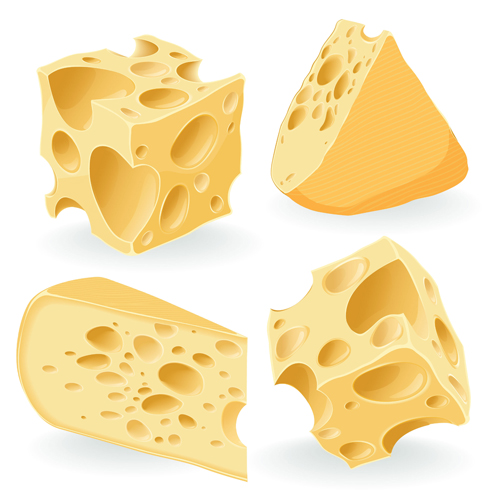 Graphismes de fromage réalistes de vecteur réaliste icônes fromage   