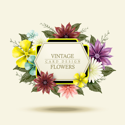 Carte vintage avec fleur vecteur Set 03 vintage fleur carte   