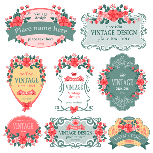 Vintage florale Etiketten Vektorgrafik vintage labels floral   