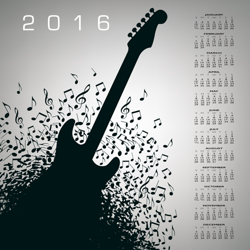 2016 Kalender mit Musik-Vektordesign 08 Musik Kalender design 2016   