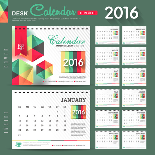 2016 Neujahr Schreibtisch Kalender Vektormaterial 100 Schreibtisch Neujahr material Kalender Jahr 2016   