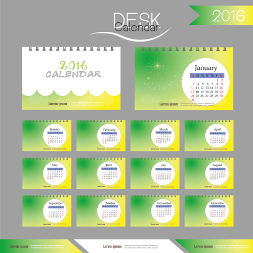 2016 Neujahr Schreibtisch-Kalender Vektormaterial 15 Schreibtisch Neujahr material Kalender Jahr 2016   