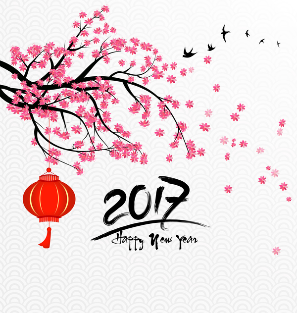 2017 fond chinois de nouvel an avec des fleurs vecteur 02 neuf fleurs Chinois année 2017   