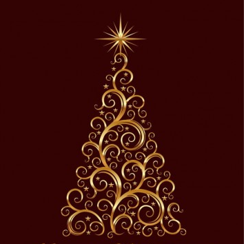 ゴールデンフローラルクリスマスツリーベクターグラフィック 黄金 花 クリスマスツリー   
