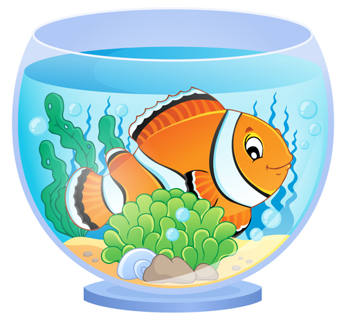 Aquarium avec le vecteur de dessin animé de poissons ensemble 01 dessin animé Aquarium   