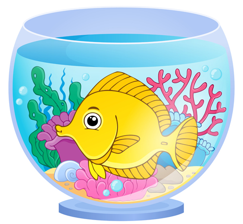 魚と一緒の水槽漫画ベクトルセット02 漫画 水族館   