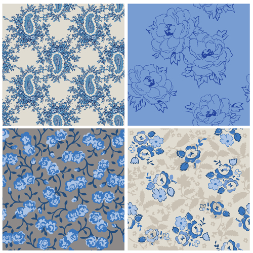 Bleu rétro fleurs motif sans soudure vecteur 02 sans soudure motif fleurs   