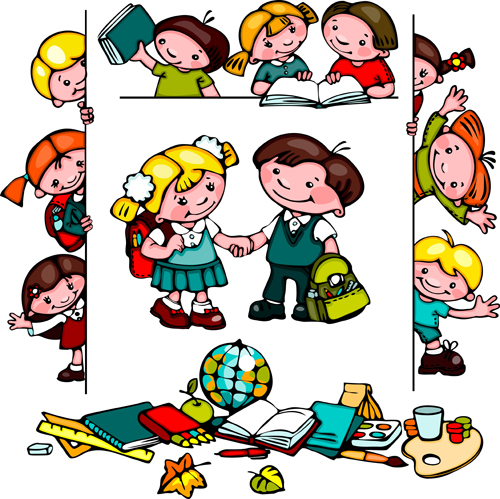 Cartoon Schule Kinder niedlichen Design-Vektor 02 Schule Kinder cute cartoon   