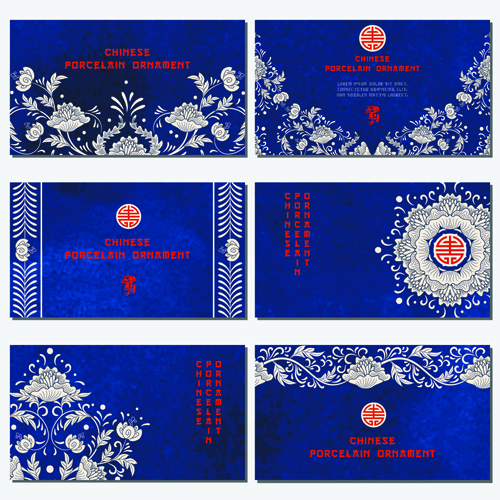 Chinesische Porzellan-Ornamentkarten Vektor 01 Porzellan ornament Karten Chinesisch   