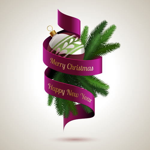 Weihnachtsbaumkugeln mit lila Bändchenvektormaterial Weihnachten Kugeln band   