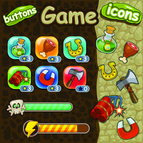 Niedlicher Spielknopf und andere Gestaltungselemente 01 Spiel Designelemente cute button   