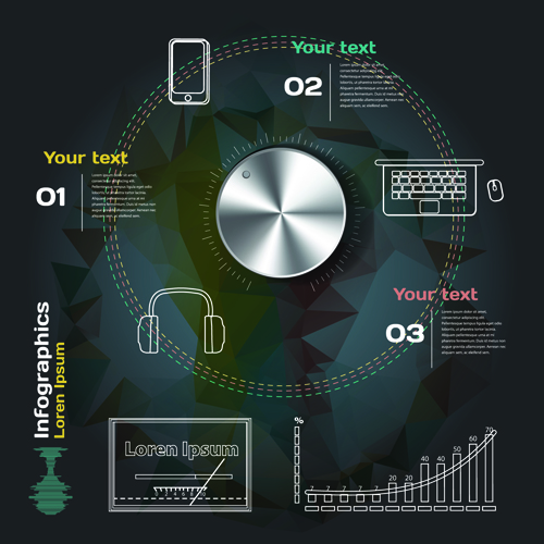 Dunkle Infografik mit Diagrammen Vektoren 01 Infografik diagramme dark   