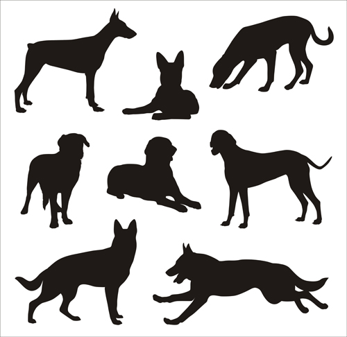 Verschiedene Hun-Silhouettes Vektormaterial 02 Silhouetten material Hund different   