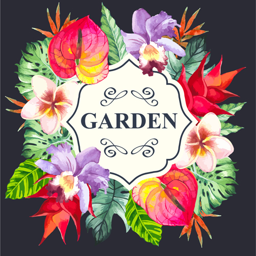 Jardin fleur cadre design art vecteur 03 jardin fleur cadre   