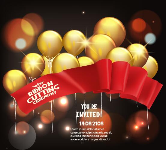 Goldener Ballon mit rotem Band große eingeladene Karte Vektor poening Karte Grund gold eingeladen band ballon   