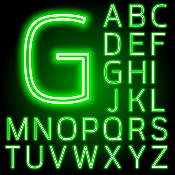 Vert néon alphabet vecteur matériel vert neon alphabet   
