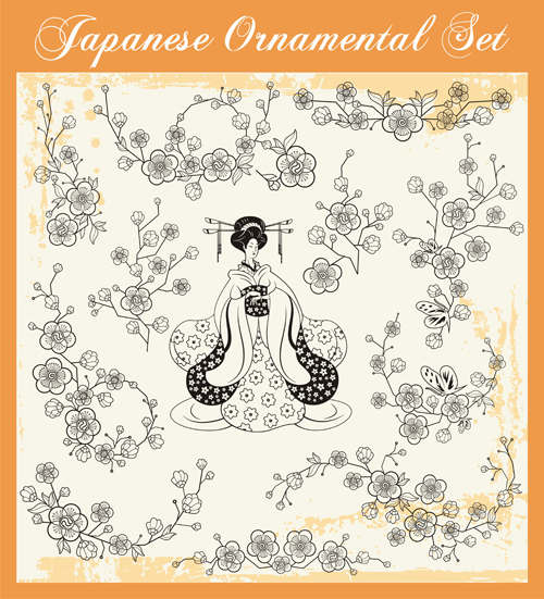 Japanische Stile Ornamente entwerfen Vektor-Set 08 Stile Ornamente Japanisch design   